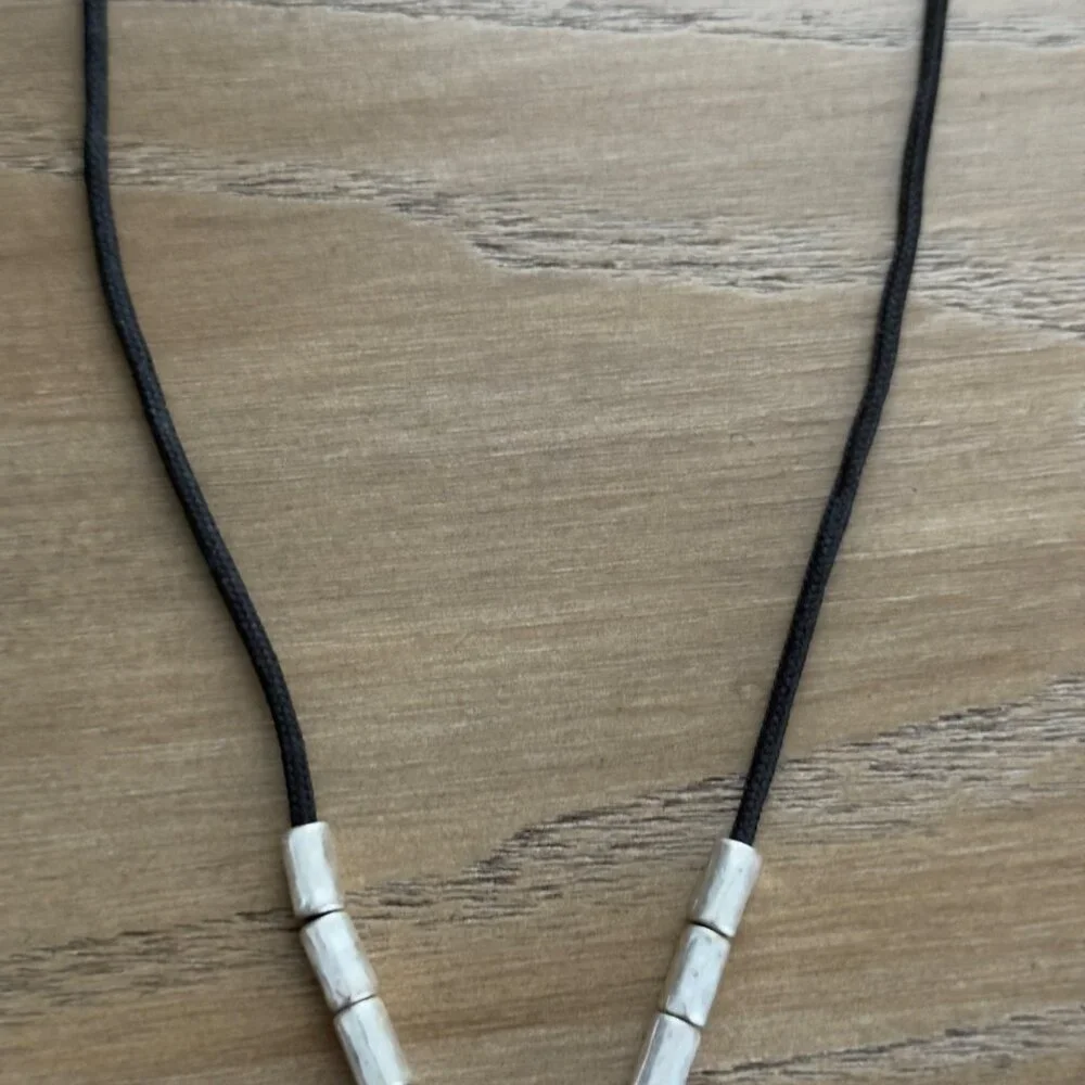 Handmade Black Cord Necklace Silver Tone Turquoise Color Beads Hook Clasp NOTE